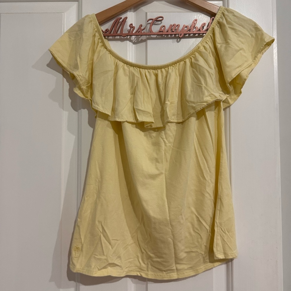 Lilly Pulitzer Cream Ruffled Cap Sleeve Blouse